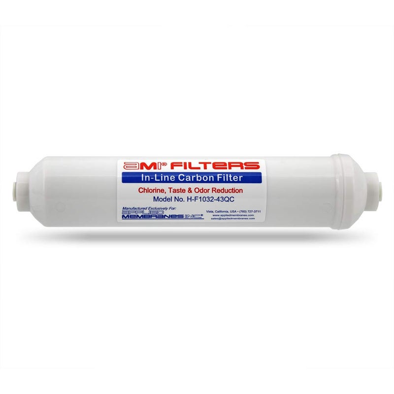 APPLIED MEMBRANES INC. Inline Carbon Water Filter | 10" Length | 1/4" Quick Connect In/Out (1/4" QC) | For Chlorine Taste & Odor or Post Filter for Home RO | RO Stage 5 Polishing Filter - Image 2